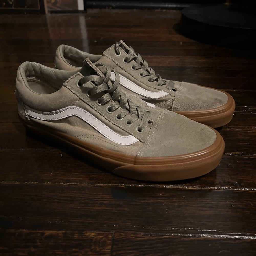 Vans Old Skool Unisex Olive Green White Gum Bottom Low Top Sneakers